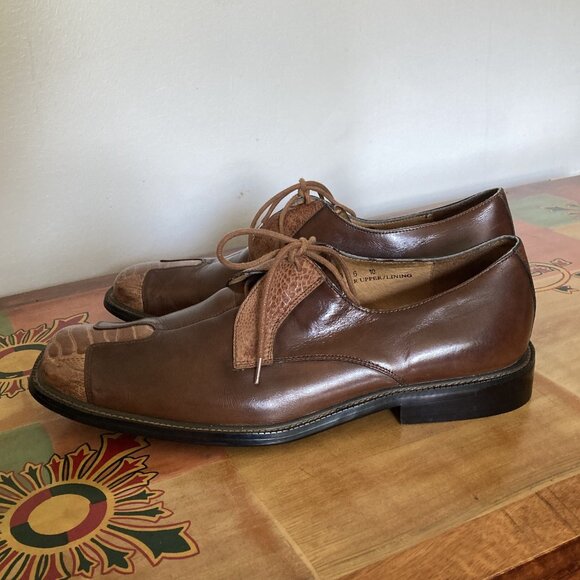 Moretti Collezione Italia Men's Leather Lace-up Dress Shoes, Size 10, Brown Croc - Picture 4 of 16